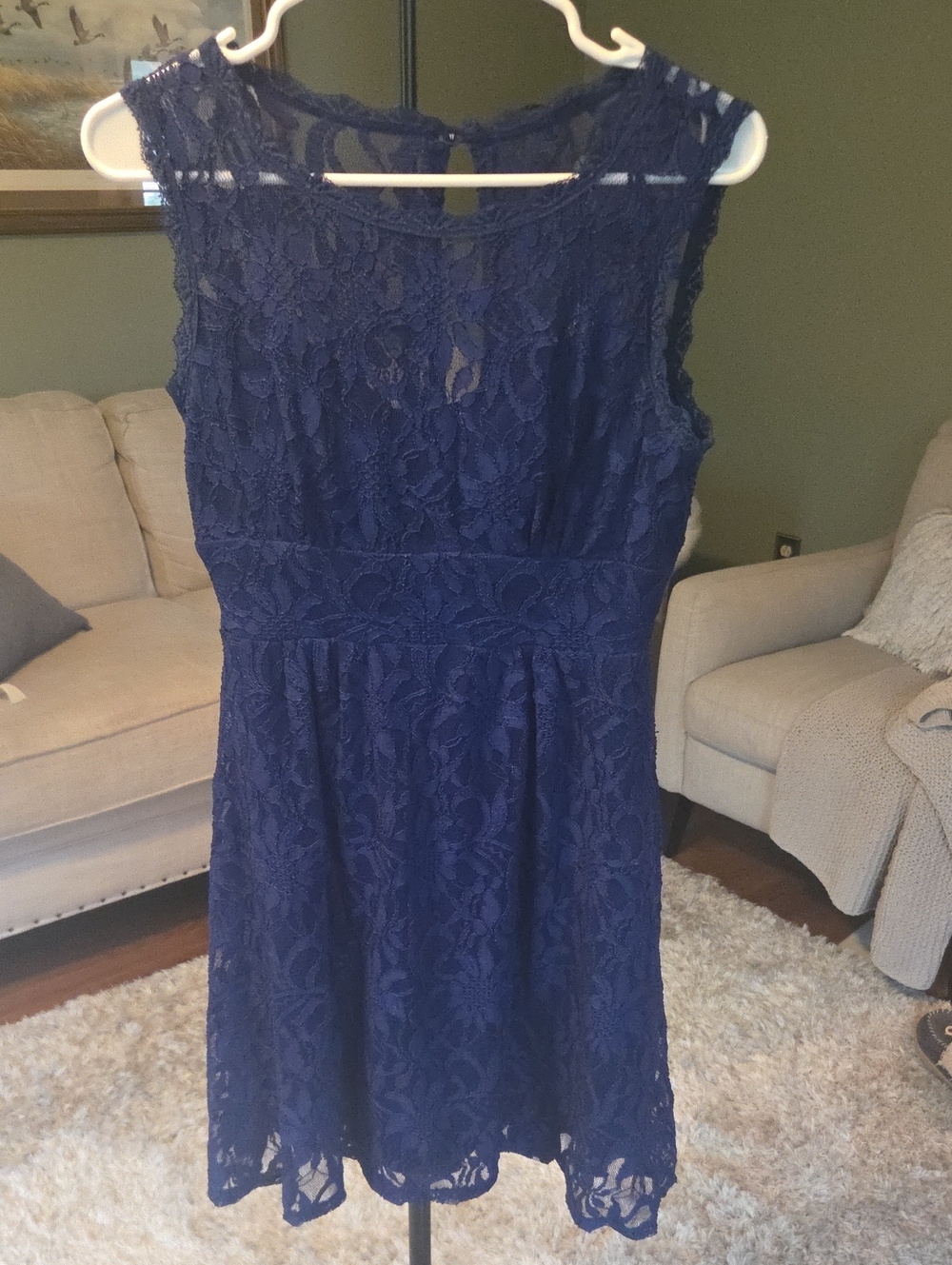 dressbarn Navy Lace Sleeveless Skater Mini Dress